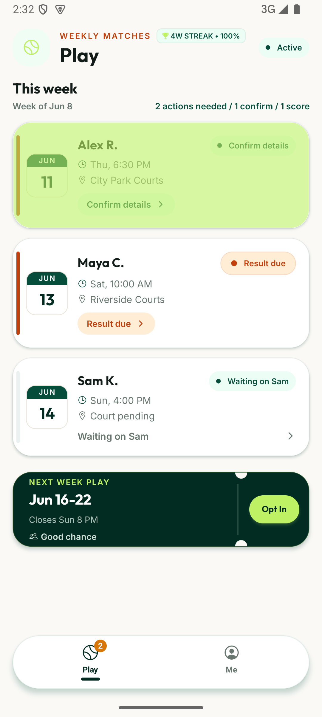 RallyCue Weekly Play Page Screenshot